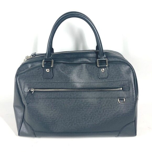 LOUIS VUITTON Taiga Stanislav Travel Bag Hand Bag Taiga Leather Black